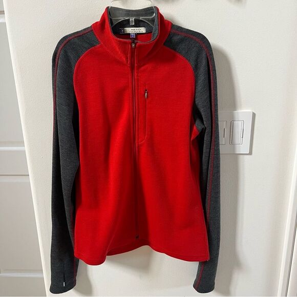 ibex Two Toned Merino Wool Full Zip Jacket in Red and Grey L NWOT - Picture 5 of 13